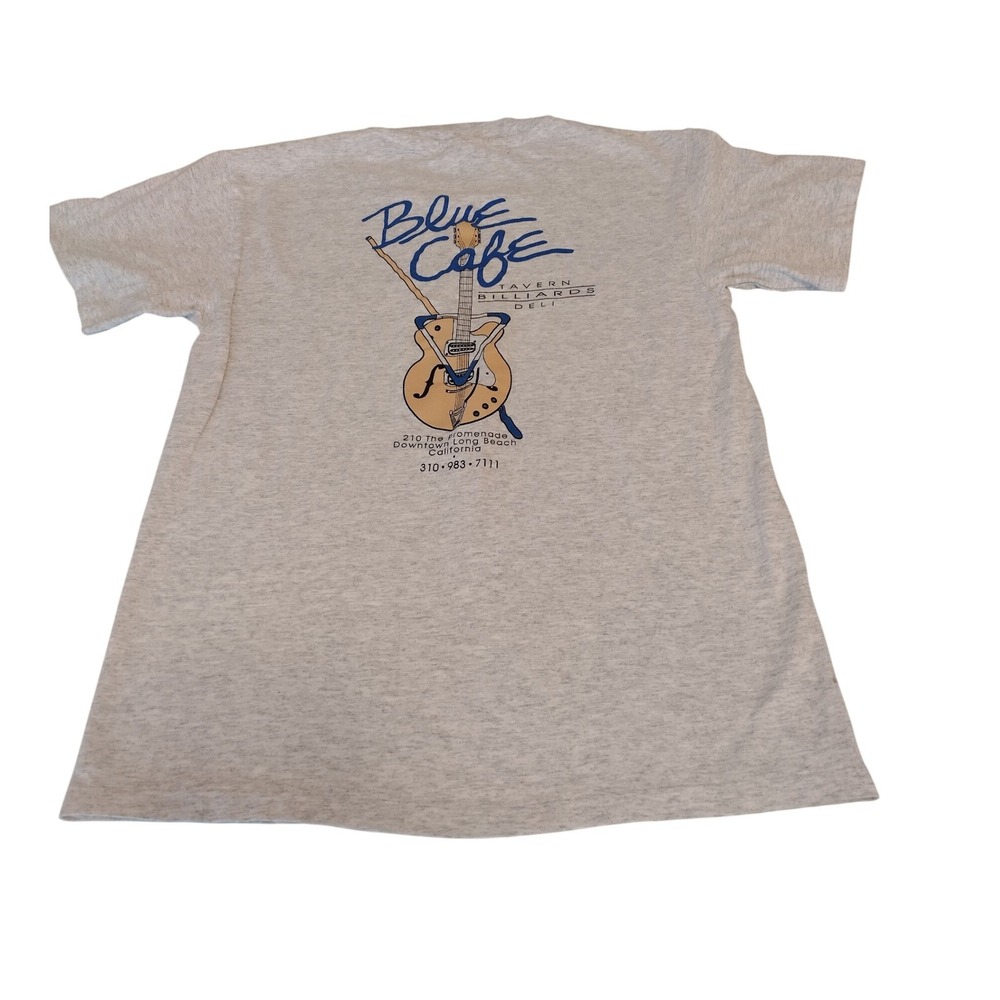 Blue Cafe Long Beach T-Shirt Mens M Hanes Heavyweight Gray Single Stitch Vintage